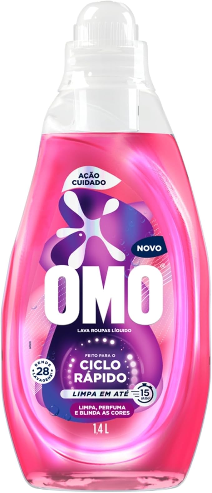 Lava-Roupas Líquido Omo Ciclo Rápido Ação Cuidado Frasco 1,4L