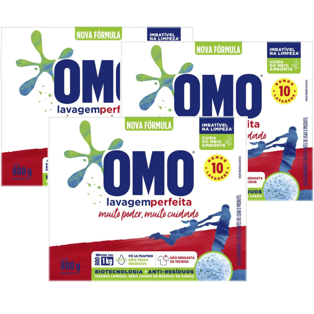 Kit 3 Sabão em Pó Omo Lavagem Perfeita 800g