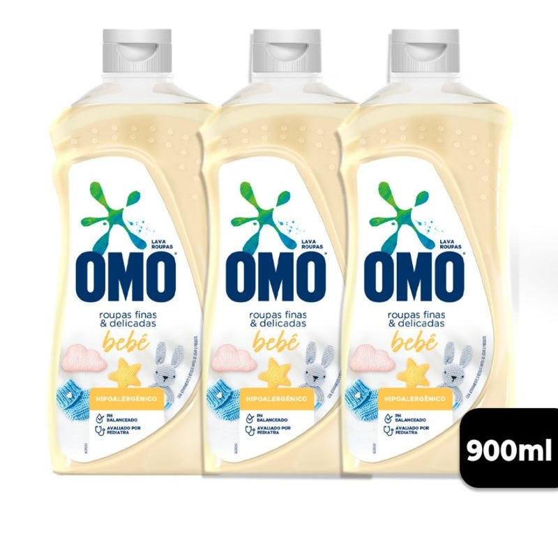 Kit 3 Sabão Líquido OMO Lava Roupas finas e Delicadas 900ml