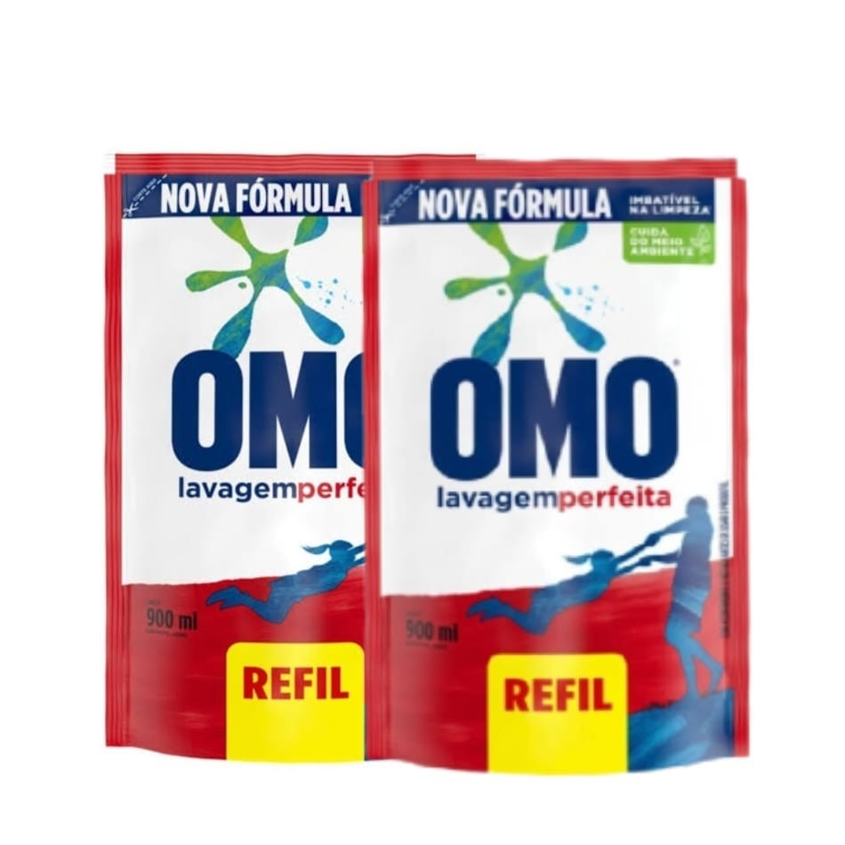 Kit 2 Lava Roupas Liquido Omo Lavagem Perfeita 900ml Refil